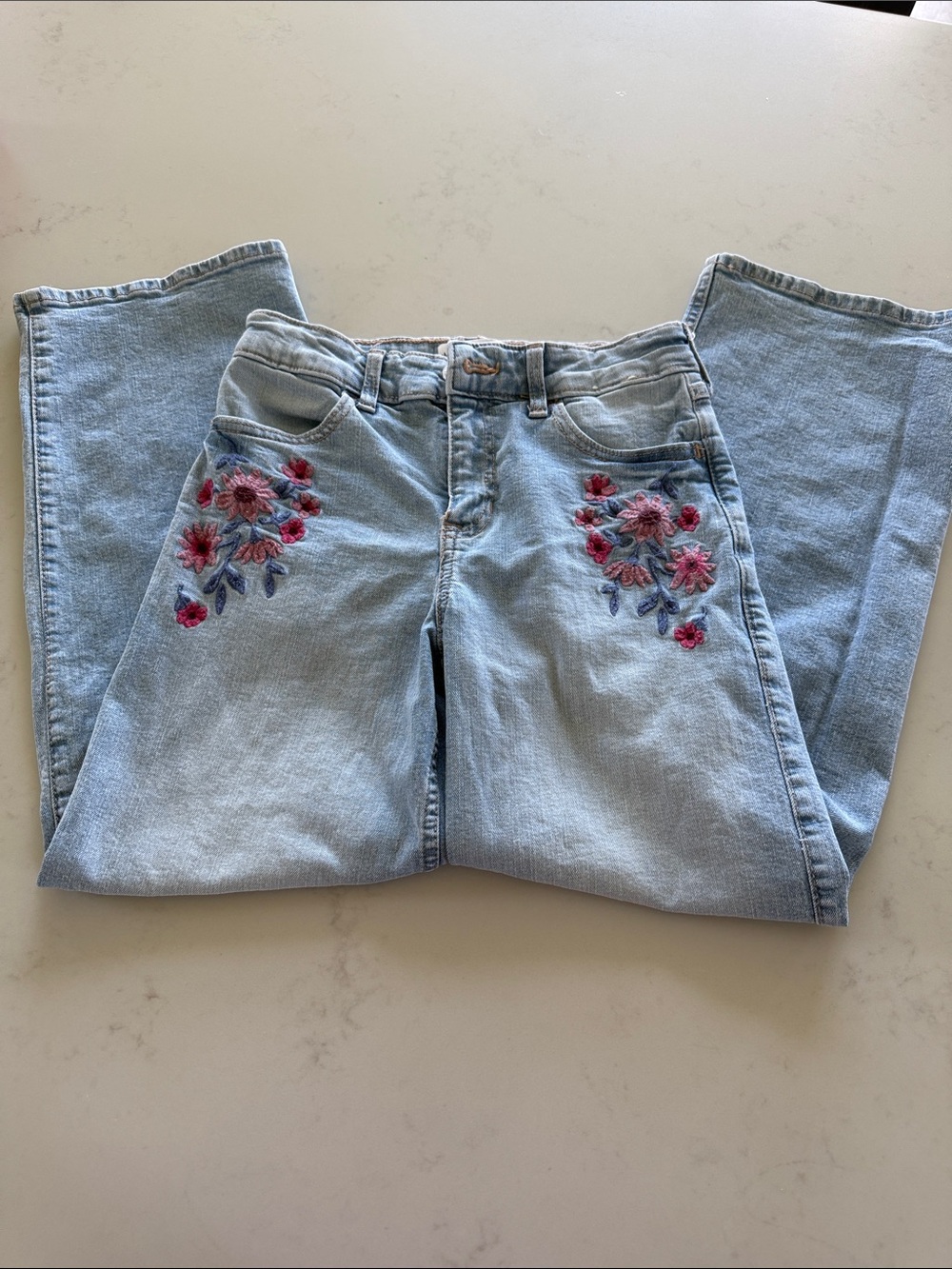 Light Blue Floral Embroidered Girl Jeans